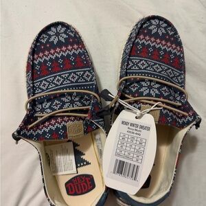 Hey Dude Women Wendy Winter Sweater Shoes - Red and Blue